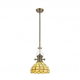 LINCOLN, Collette Tiffany Ceiling Pendant Light Antique Brass, Beige, Clear Crystal