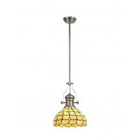 LINCOLN Collette Tiffany Ceiling Pendant Light Polished Nickel, Beige, Clear Crystal