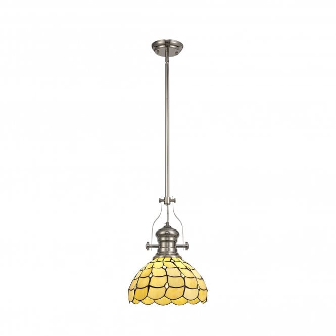 LINCOLN Collette Tiffany Ceiling Pendant Light Polished Nickel, Beige, Clear Crystal