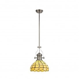 LINCOLN Collette Tiffany Ceiling Pendant Light Polished Nickel, Beige, Clear Crystal