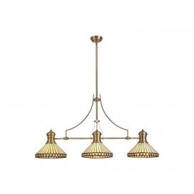 LINCOLN Tanya Tiffany 3 Light Linear Ceiling Pendant Bar Light 30cm Antique Brass Amber Cream Crystal