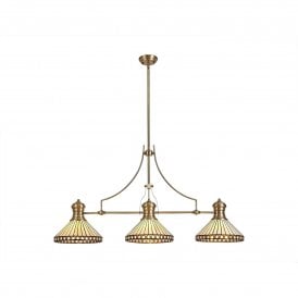 LINCOLN Tanya Tiffany 3 Light Linear Ceiling Pendant Bar Light 30cm Antique Brass Amber Cream Crystal