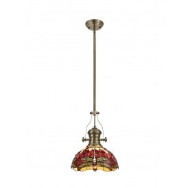 LINCOLN, Tiffany Hazel Ceiling Pendant Light 30cm Antique Brass, Purple, Pink, Crystal