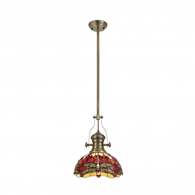 LINCOLN, Tiffany Hazel Ceiling Pendant Light 30cm Antique Brass, Purple, Pink, Crystal