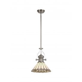 LINCOLN Tiffany Una Single Ceiling Pendant Light 30cm Polished Nickel, Grey, Cream, Crystal