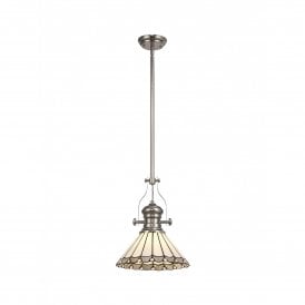 LINCOLN Tiffany Una Single Ceiling Pendant Light 30cm Polished Nickel, Grey, Cream, Crystal