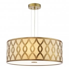 A pendant with shade featuring decorative bronze patterns