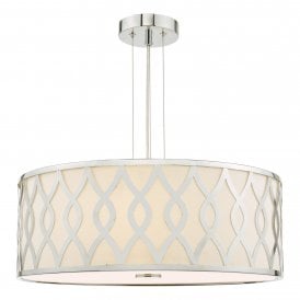ceiling pendant with chrome patterns on the shade