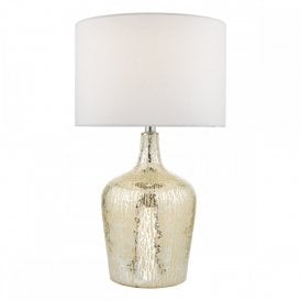 LOLEK dual light silver mercury glass table lamp with ivory shade