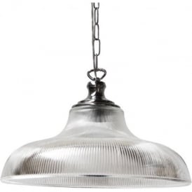LONDON large ribbed glass hanging ceiling pendant on polished chrome suspension