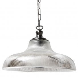 LONDON large ribbed glass hanging ceiling pendant on polished chrome suspension