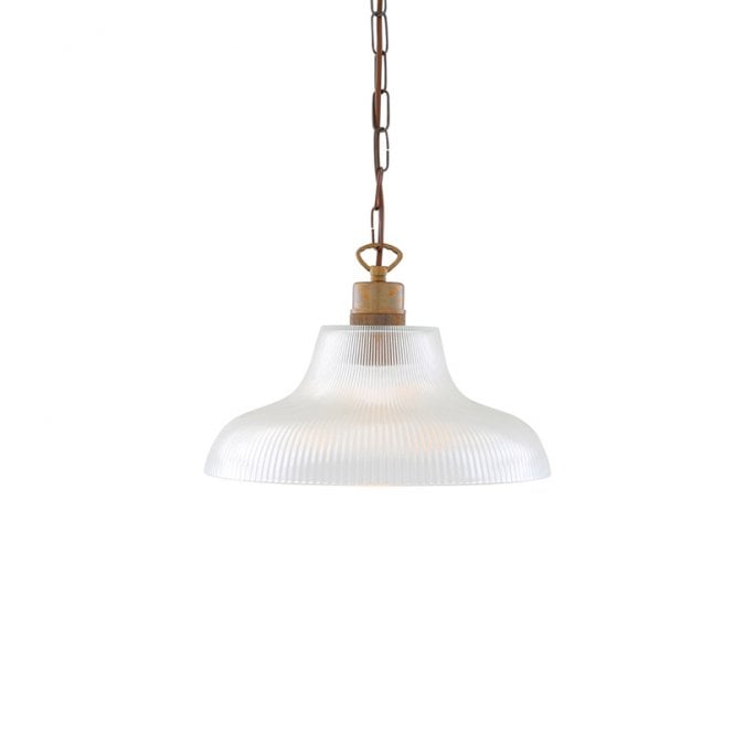 LONDON ribbed glass hanging ceiling pendant on antique brass fitting