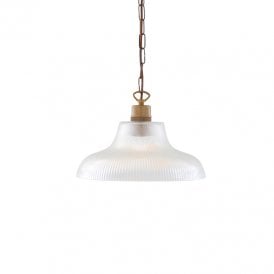 LONDON ribbed glass hanging ceiling pendant on antique brass fitting