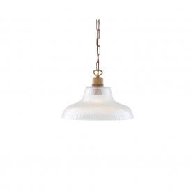 LONDON ribbed glass hanging ceiling pendant on antique brass fitting