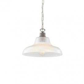 LONDON ribbed glass hanging ceiling pendant on antique silver fitting