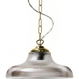 LONDON ribbed glass hanging ceiling pendant on gold brass fitting
