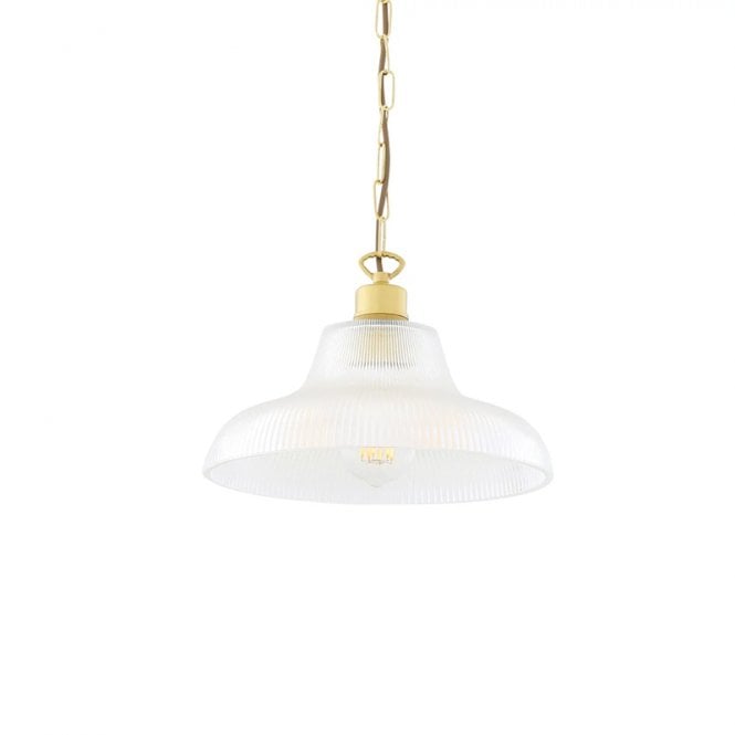 LONDON ribbed glass hanging ceiling pendant on satin brass fitting