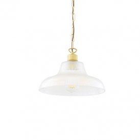 LONDON ribbed glass hanging ceiling pendant on satin brass fitting