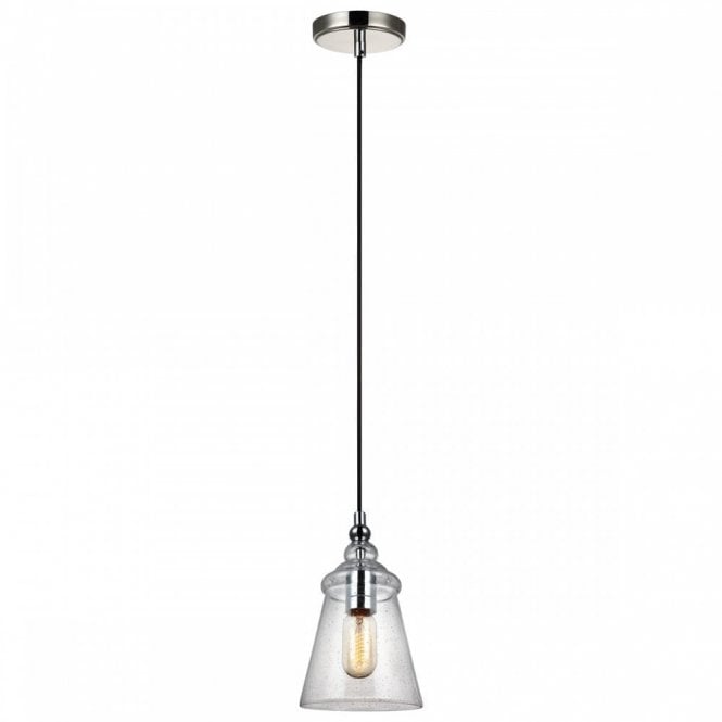 LORAS 1 Light Mini Ceiling Pendant Light | Chrome | Clear Seeded Glass