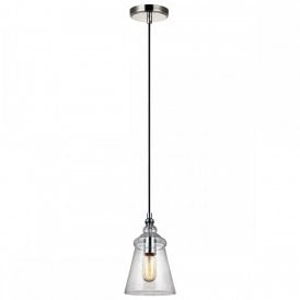 LORAS 1 Light Mini Ceiling Pendant Light | Chrome | Clear Seeded Glass