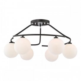 matte black semi-flush ceiling fitting with opal glass shades