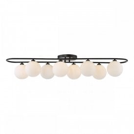 matte black semi-flush ceiling fitting with opal glass shades