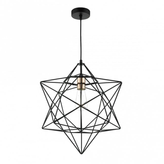 LUANDA open frame matt black star pendant with copper bulb holder