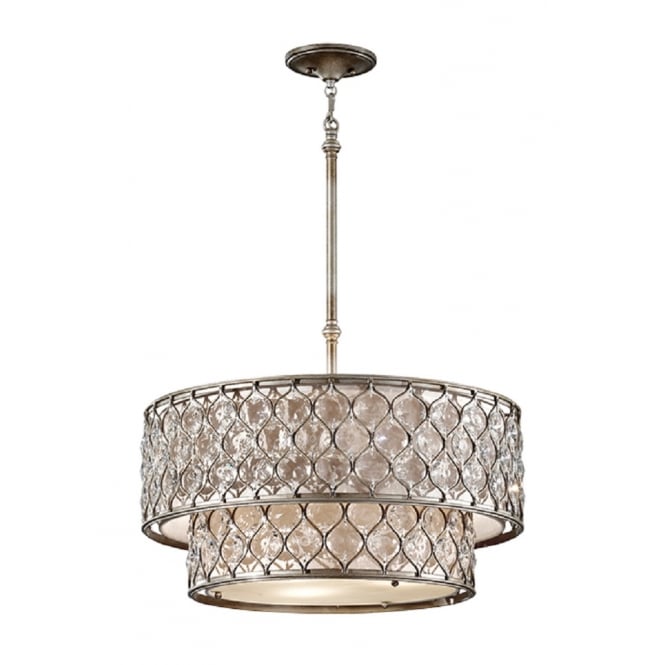 LUCIA 2 tier pendant chandelier in burnished silver dressed with Bauhinia crystals