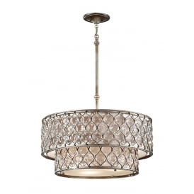 2 Tier Pendant Chandelier In Burnished Silver Dressed With Bauhinia Crystals