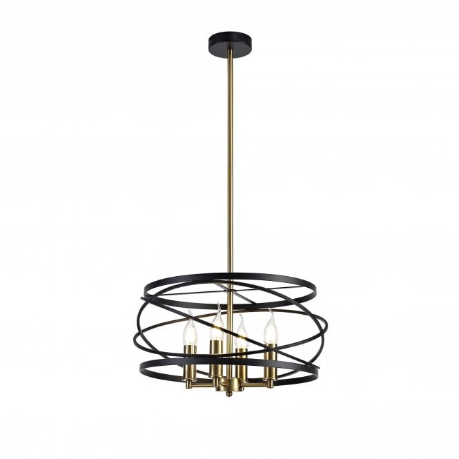 LUCIA 4 light ceiling pendant in black and satin gold