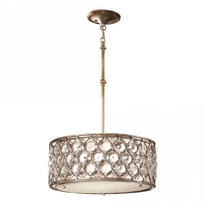 LUCIA drum ceiling chandelier in burnished silver dressed with Bauhinia crystals