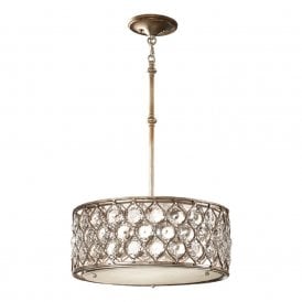 LUCIA drum ceiling chandelier in burnished silver dressed with Bauhinia crystals