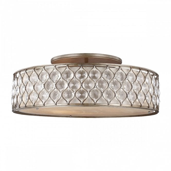 LUCIA large flush fit low ceiling light in burnished silver dressed with Bauhinia crystals