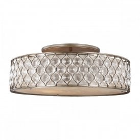 LUCIA large flush fit low ceiling light in burnished silver dressed with Bauhinia crystals