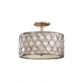 Semi Flush Drum Shade Ceiling Light In Burnished Silver Dressed With Bauhinia Crystals