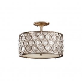 LUCIA semi flush drum shade ceiling light in burnished silver dressed with Bauhinia crystals