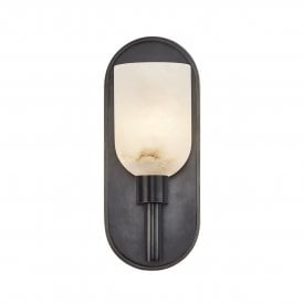 modern wall sconce in an urban bronze backplate with alabaster shade