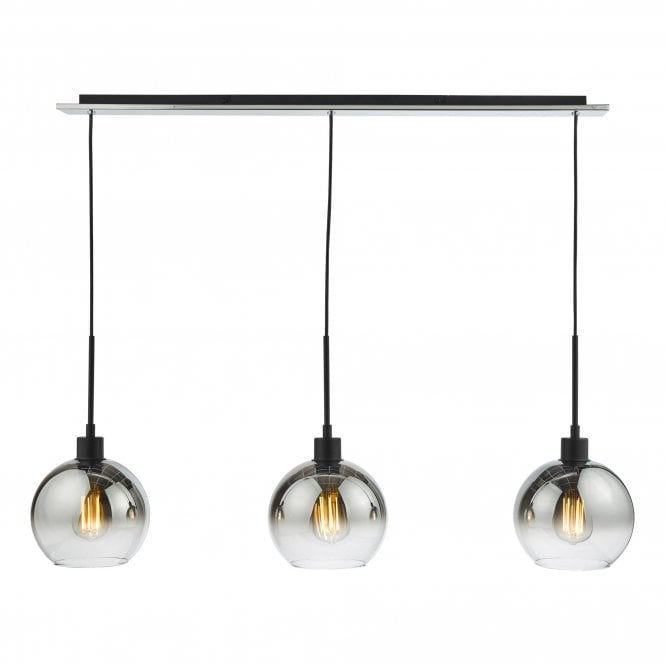 LYCIA 3 Light Bar Pendant Matt Black Ombre Smoked Glass