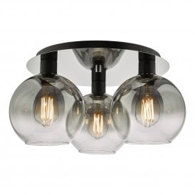3 light flush black with smoked glass globe