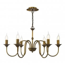 an antique bronze chandelier style pendant light with candle bulbs