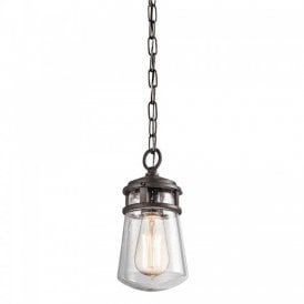 LYNDON bronze hanging porch light with seeded glass shade