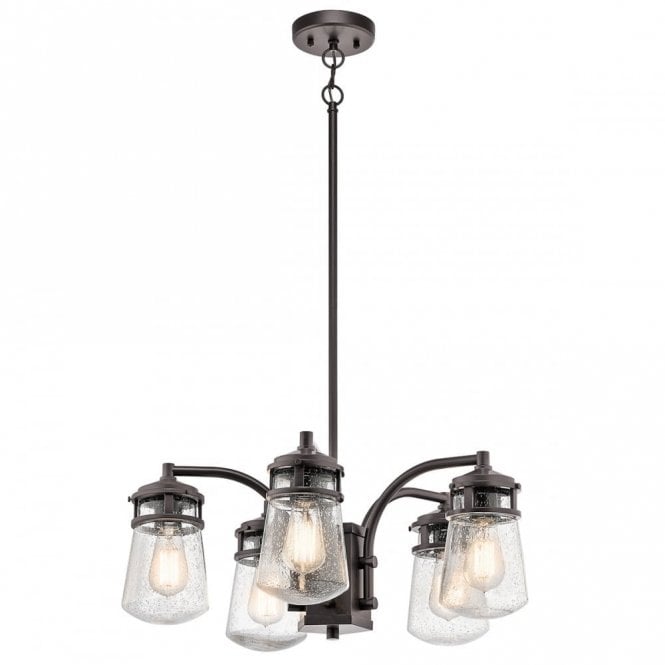 LYNDON IP44 bronze 5 light chandelier with seeded glass shades
