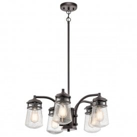 LYNDON IP44 bronze 5 light chandelier with seeded glass shades