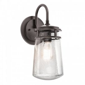 LYNDON IP44 outdoor garden wall light, bronze with seeded glass