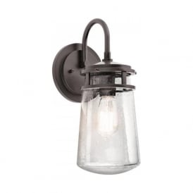 LYNDON IP44 outdoor garden wall light, bronze with seeded glass