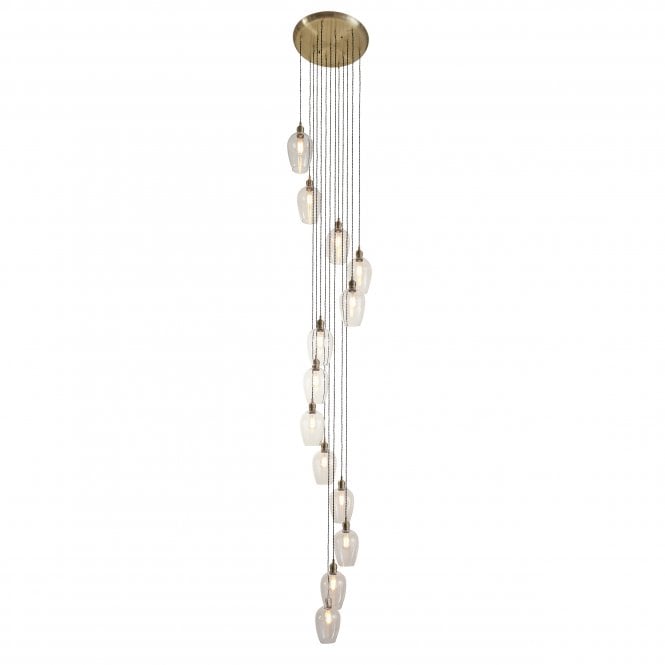 Macie Antique Brass and Clear Glass 13 Light Cascade Pendant