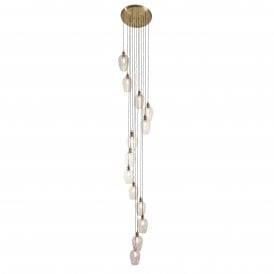 beautiful 13 light cascade pendant in antique brass finish