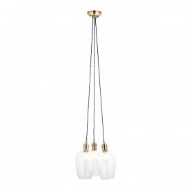 3 light antique brass cluster pendant with glass shades