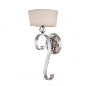 MADISON MANOR traditional single wall light with curved silver frame and white linen shade