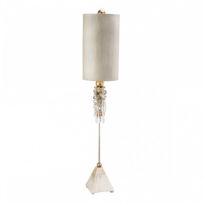MADISON shabby chic table lamp in putty patina with gold leaf detail and crystal droplets